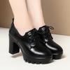 Soft Soled Women's Comfortable Spring Autumn Deep Mouth Single Shoes Lace Up Casual Waterproof Platform High Heels Women's Shoes