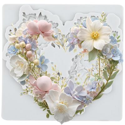 Силиконовая форма для венка из цветов, форма для мастики в виде сердца, инструменты для украшения торта, топпер для кекса, конфеты, сахарная мастика, полимерная глина