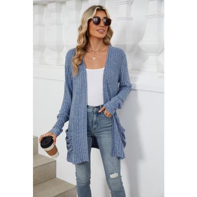 Осенне-зимняя женская блузка, однотонный кардиган с карманами и длинными рукавами, трикотаж