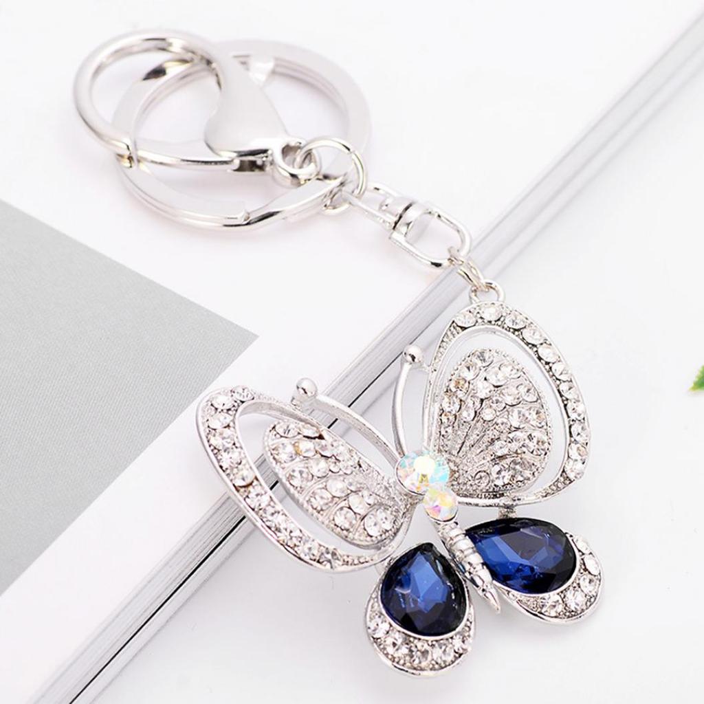 Shiny Rhinestone Hollowed Butterfly Pendant Keychain Keys Organizer Ring Decor