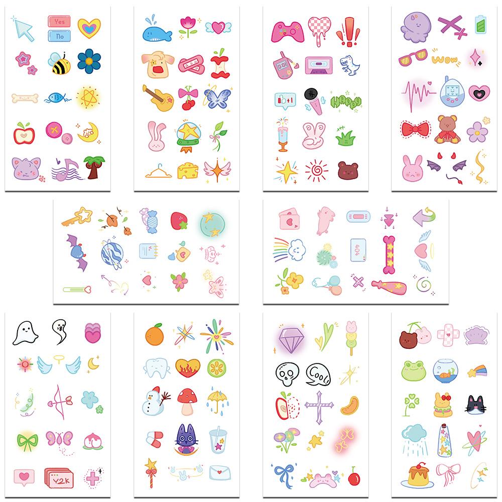 10 листов Y2K Small Elements Tattoo Stickers для рук, тела, рук, временные водонепроницаемые татуировки, детские принадлежности для праздников и вечеринок