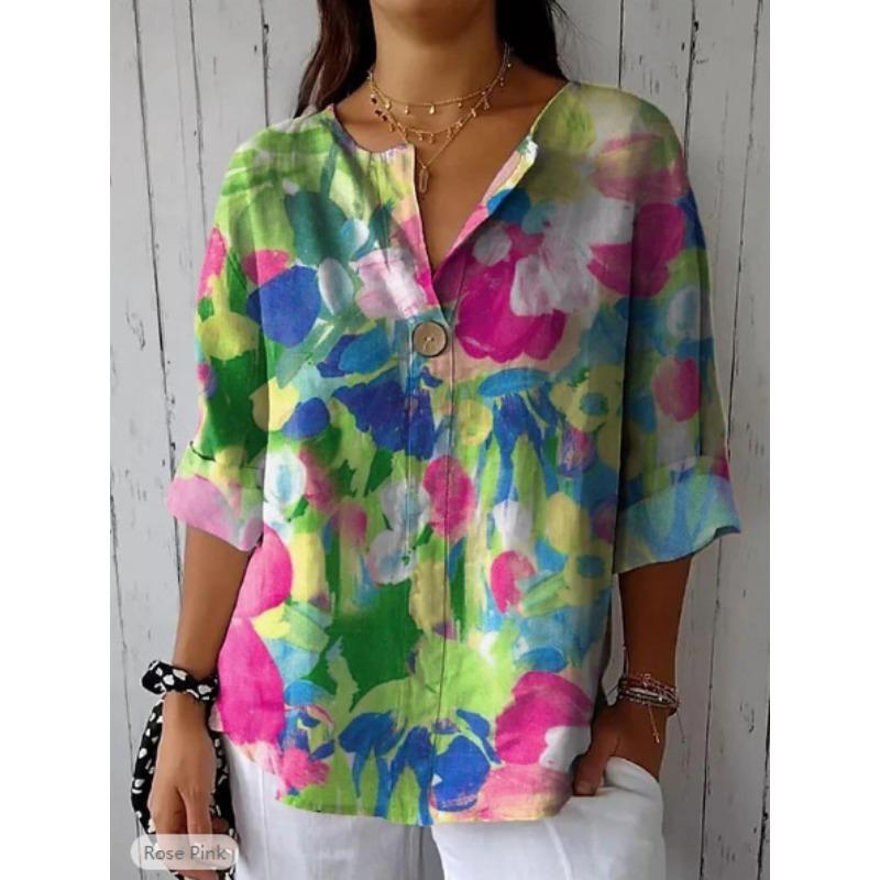 BITCED Женская футболка на пуговицах с V-образным вырезом, повседневная, весна-осень