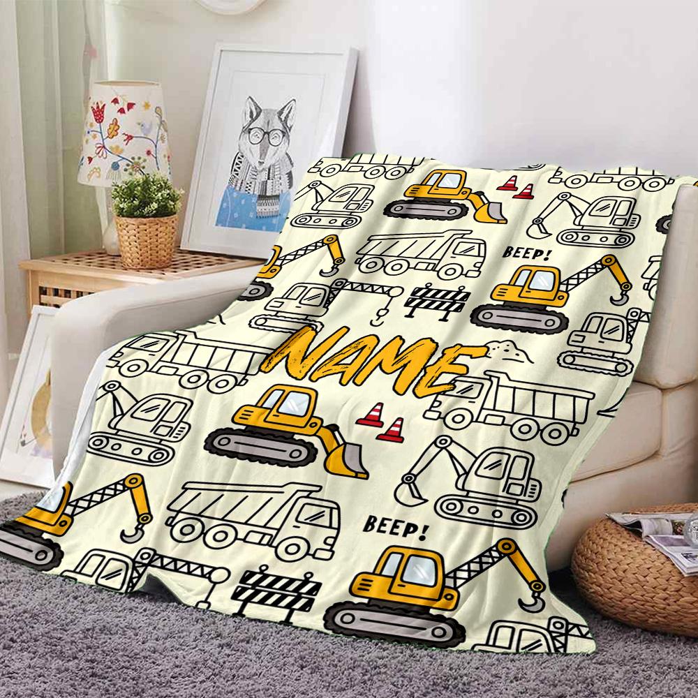 Custom Name excavator Theme Printed Blanket - Perfect for Couch, Bed, Travel & Outdoor Use | Machine Washable, Cozy & Durable.