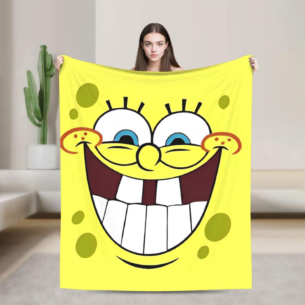 Cartoon Animated Blanket Cover SpongeBob SquarePants Fleece Throw Blankets Bedding Couch Portable Ultra-Soft Warm Bedspreads