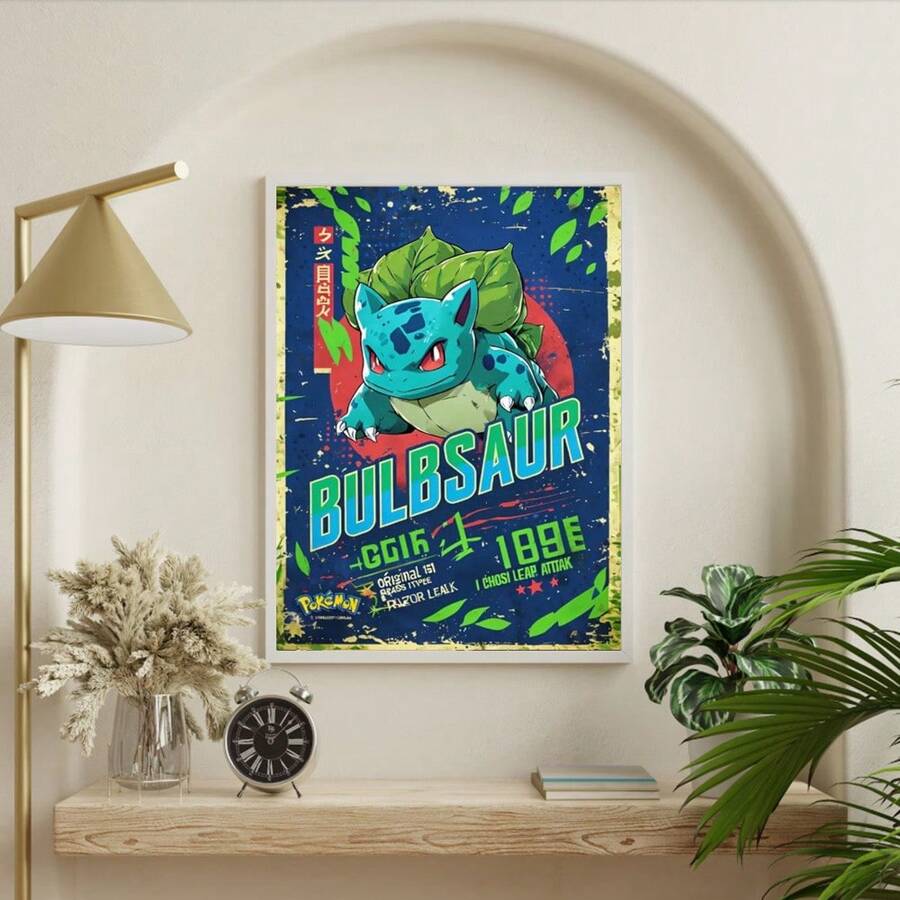 6 Styles Anime Pokemon Posters Pikachu Bulbasaur Charmander Squirtle Wall Art Modern Children Room Home Decoration Gift Unframed