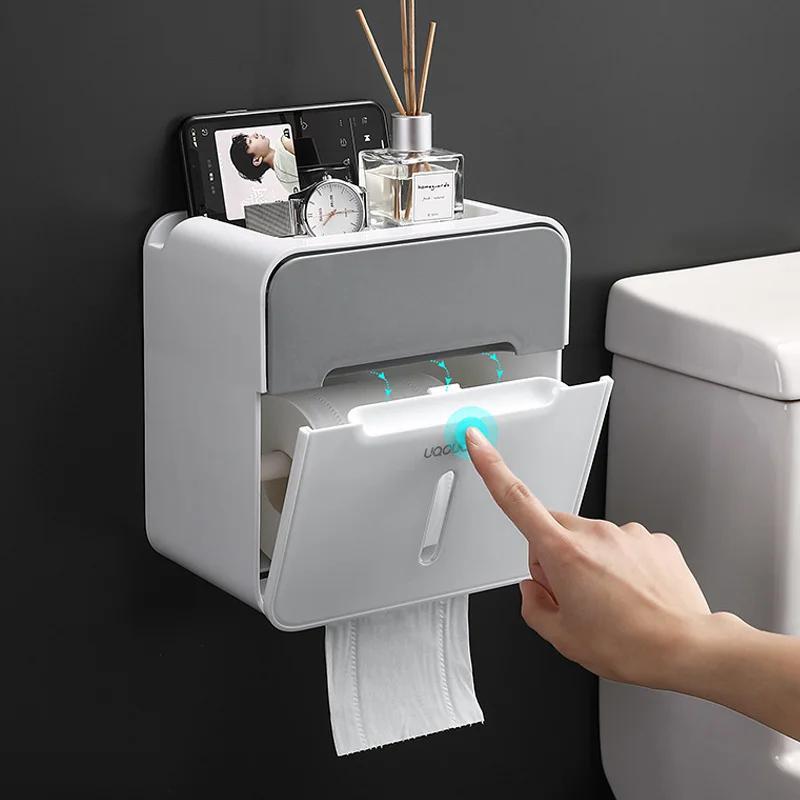 Toilet tissue holder bathroom double-layer tissue box storage rack waterproof wall mounted storage rack bathroom accessories