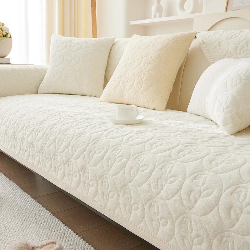 Бархатная плюшевая подушка для дивана Современный минималистичный стиль Высококачественная нескользящая подушка Зимний кремовый ветрозащитный утолщенный чехол для дивана Покрывало