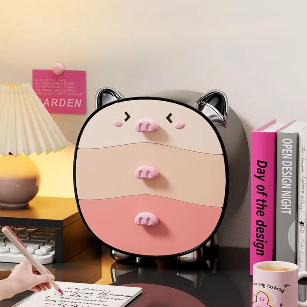 Pig-shaped Cosmetics Storage Box Pull-out Makeup Storage Tool for Study Room Living Room