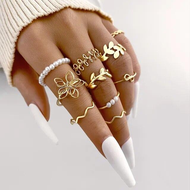 Максимум 27 шт., винтажный комплект колец с сердцем, змеей и бабочкой для женщин, металлический позолоченный геометрический полый палец, кольцо, ювелирное изделие, подарок, новый