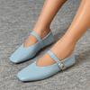 Shallow Single Shoes Women's Spring and Summer New Retro Buckle Low Heels Literary Square Head Soft Leather Mary Jane Shoes