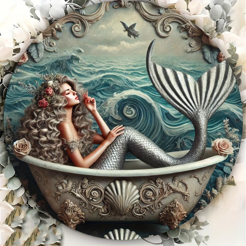 Водонепроницаемый настенный металлический рисунок «Русалка» — Oceanic Bliss, круглый декоративный знак в классическом стиле для внутреннего и наружного декора дома и офиса