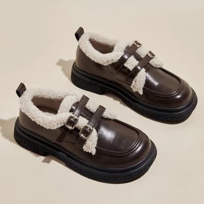 Женские кожаные туфли в британском стиле 2024 года, теплые туфли-лоферы на толстой платформе с высокой подошвой и шнуровкой для женщин