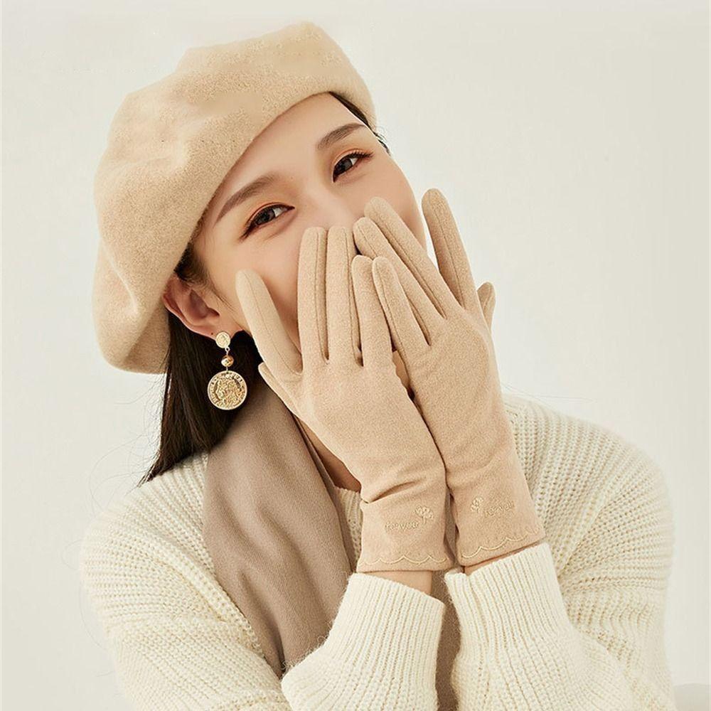Теплые перчатки с сенсорным экраном, утолщенные термо-варежки, модные перчатки с закрытыми пальцами для женщин