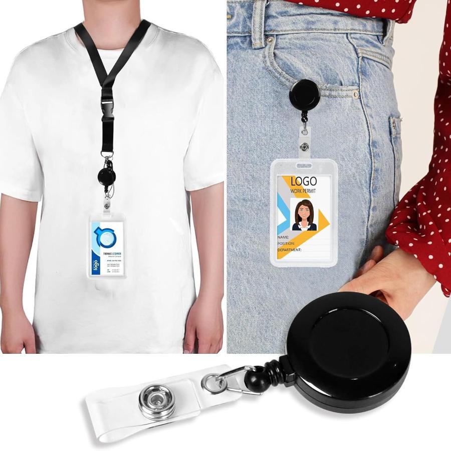 Retractable ID Card Holder with Neck Strap Long Lanyard for Women Men Office Worker Business Supplies
