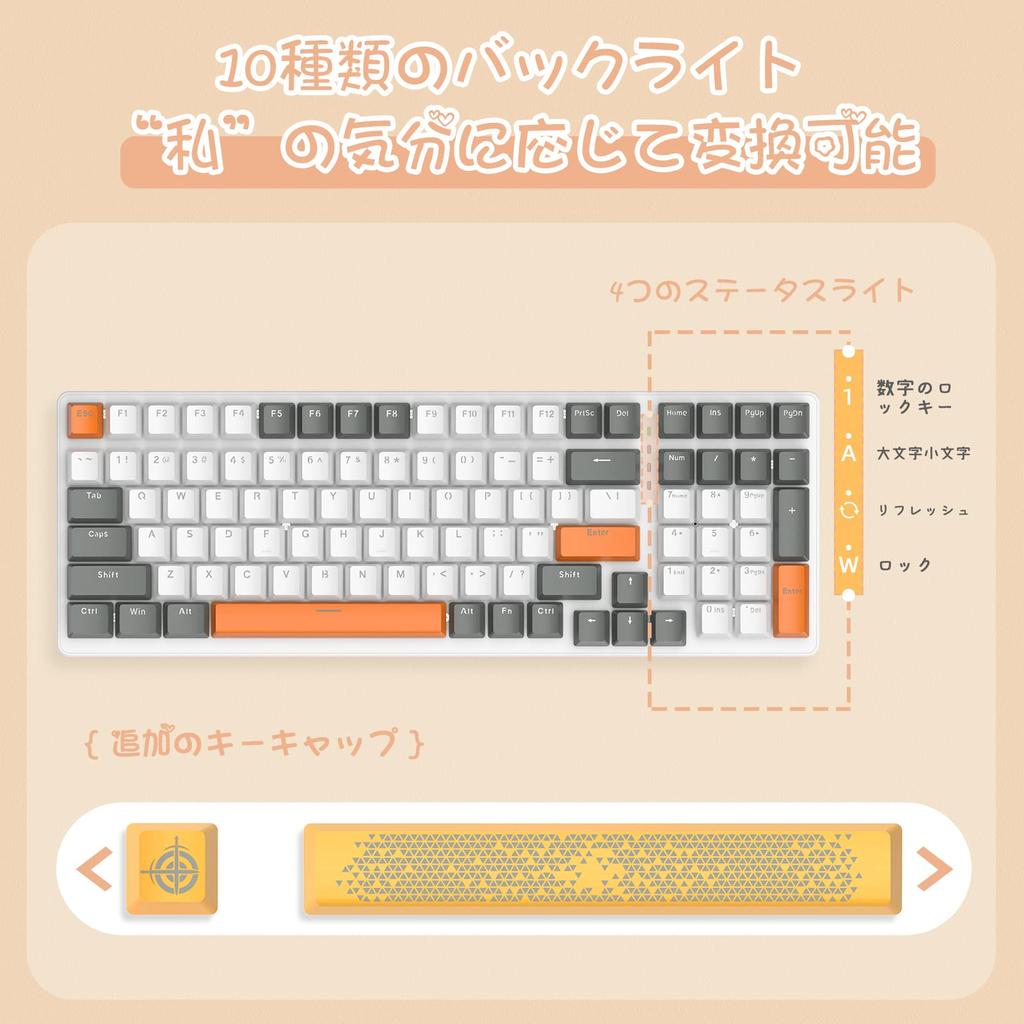 K3 Mechanical Keyboard Gaming Keyboard 98 Keys Compact Independent Key Switches Retain Number Space TKL Metal Springs Onboard Memory Linear Light