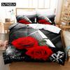 Комплект пододеяльников с красными розами, королевский размер, полный 3D комплект постельного белья, наволочка с цветами, стеганое белье, односпальная двуспальная кровать 220x240, 200x200