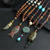 Vintage Lucky Gift Handmade Party Mala Wood Bead Horn Fish Pendant Buddhist Nepal Necklace