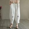 Artistic Retro Lantern Pants Cropped Pants Women's Summer Loose Embroidered Lace Harem Pants Cotton and Linen Casual Pants