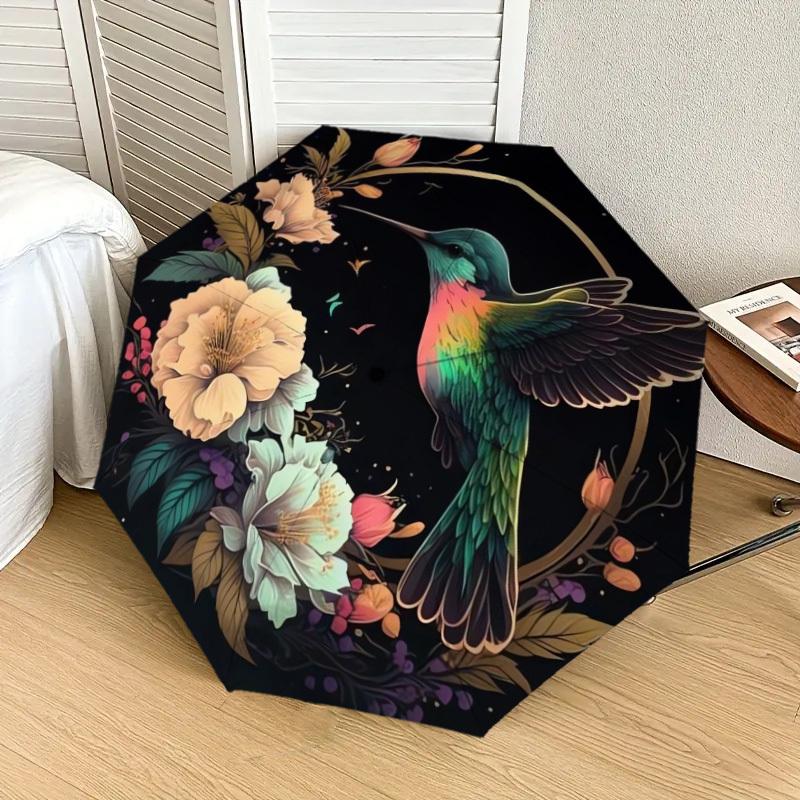 1pc Hummingbird Floral Night Garden Umbrella with Plastic Handle,Suitable for All Seasons Home Travel Outdoor UmbrellaDD410
