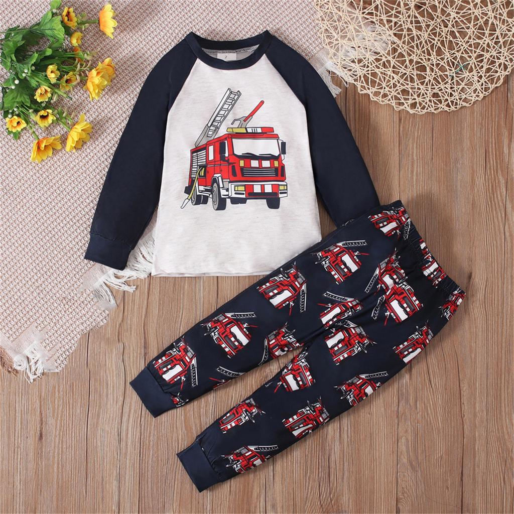Children's Suit Boys Print Long Sleeve T-shirt + Trousers 2 Pieces Casual Home Suit