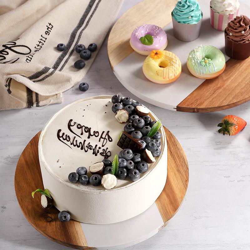 Круглая мраморная и акациевая деревянная подставка для торта и сервировочная доска