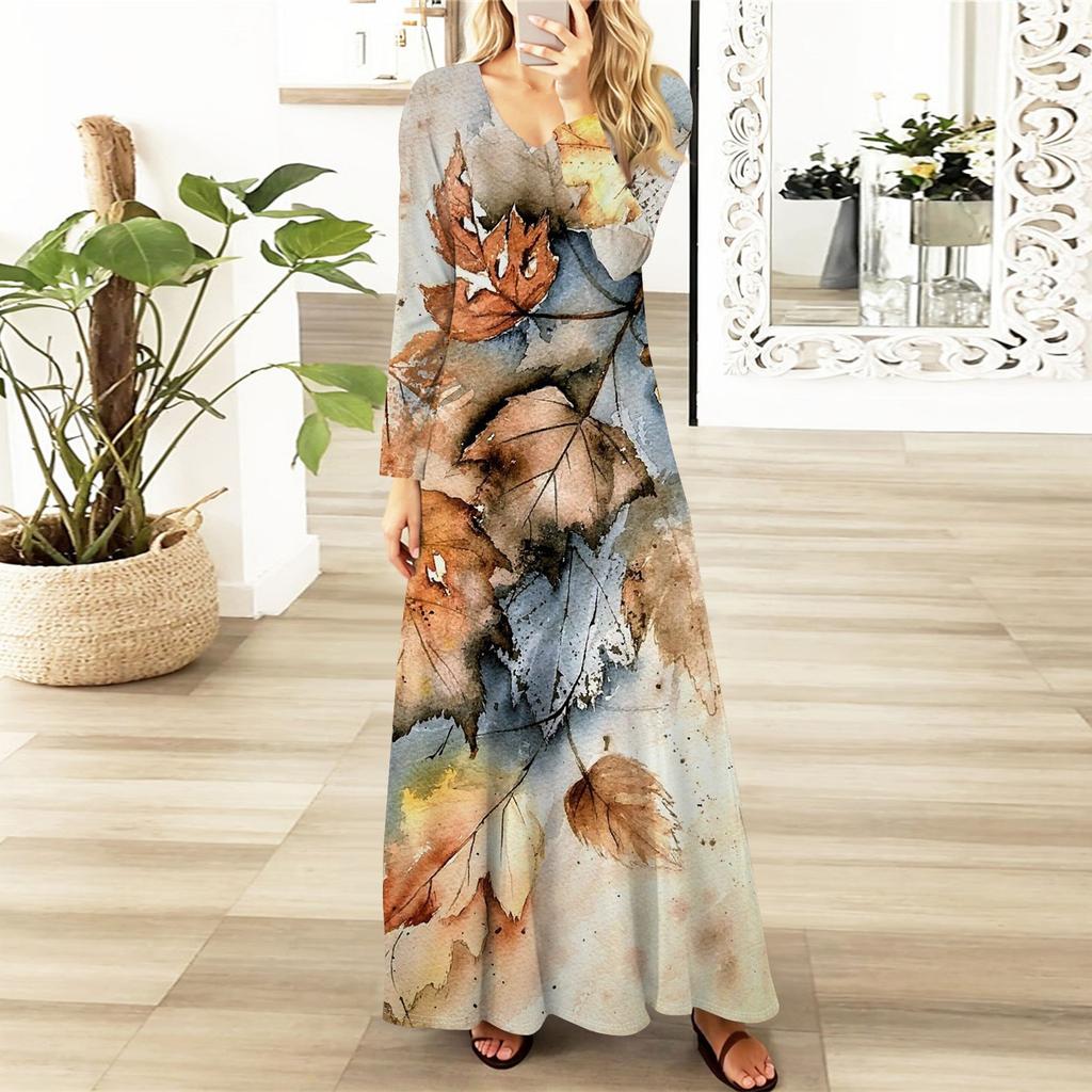 Womens Floral,Gradient Print Maxi Dresses Sexy Dresses Long Sleeve Elegant Fall Long Dresses Holiday Dresses for Women