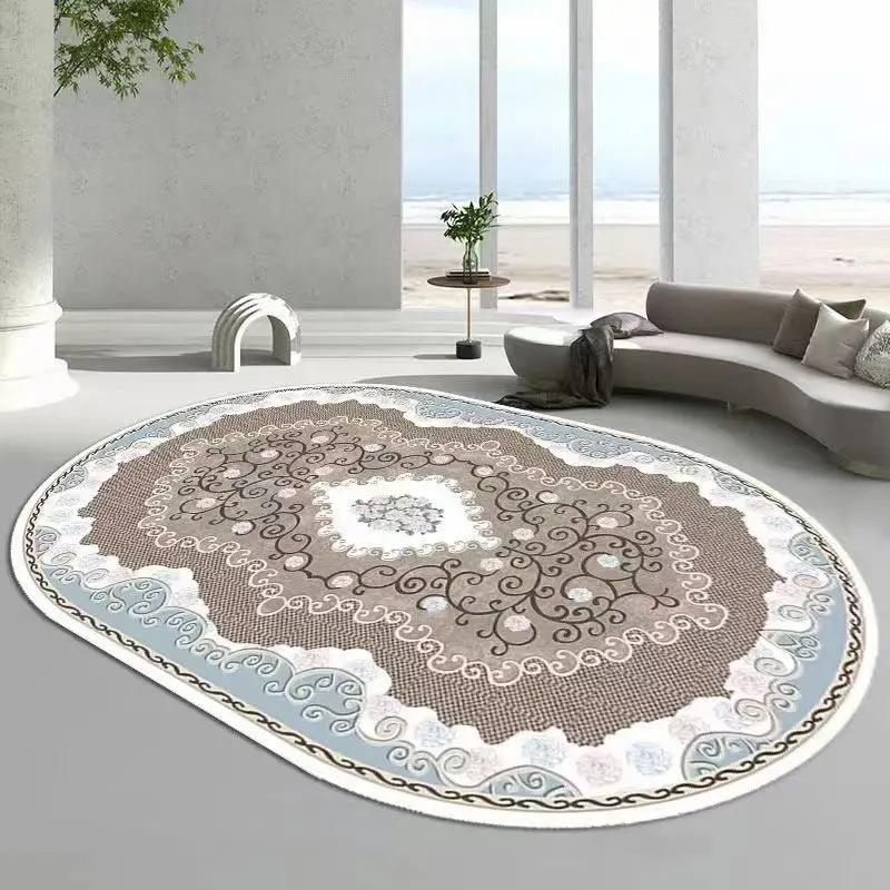 Ретро пушистые большие ковры для гостиной, журнальные столики, мягкий коврик, овальный декоративный ковер для спальни, моющийся утолщенный коврик