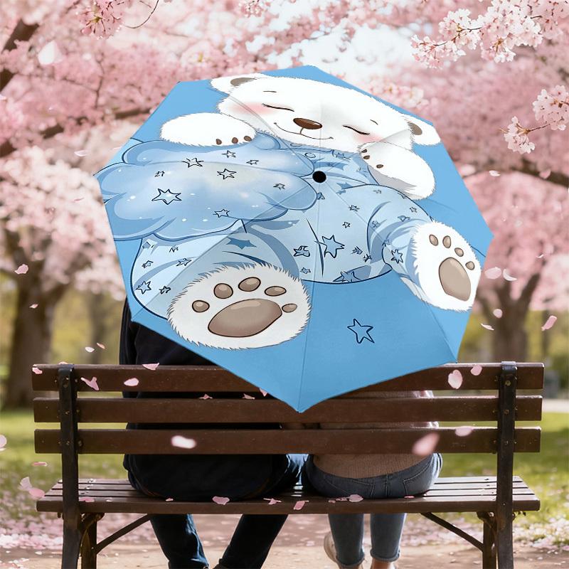 1PC Polar bear Umbrella-8-Rib Reinforced, Automatic Open, Lightweight & Durable, Fashion Accessory for Outdoor, H0375