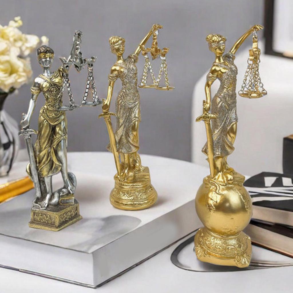 Blind Law Goddess Statue Resins Lady Justice Sculpture with Scale Greek Roman Fairness Figurine Ornament Gift for Lawyer