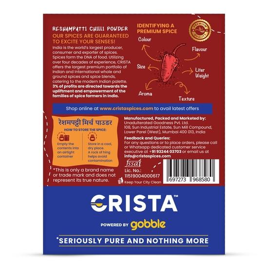 CRISTA Reshampatti Chilli Powder | Laal Mirch Powder with Natural Oils | Zero Added Colours, Fillers| Spicy Grade | 100 Gms