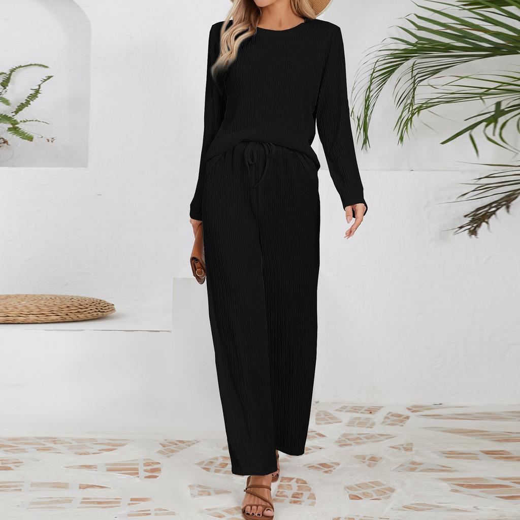 Женские осенние комплекты из двух частей, топы с длинным рукавом, футболки, длинный удобный повседневный свободный костюм