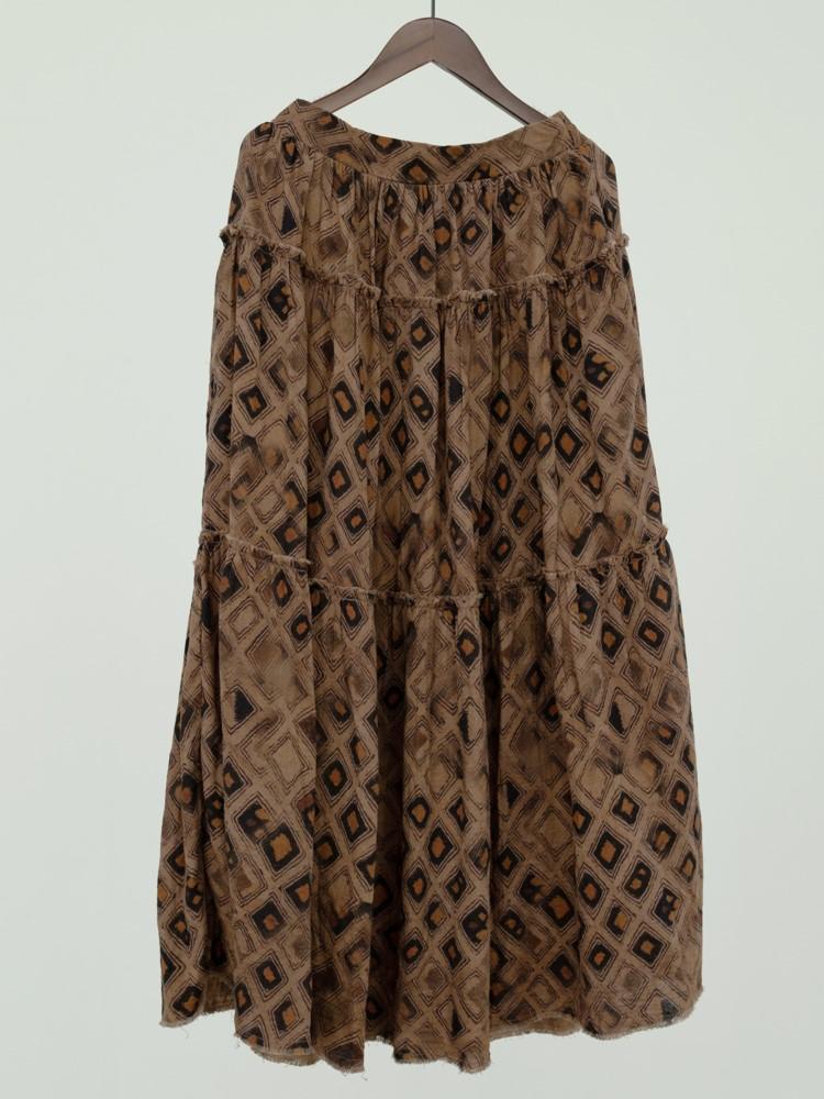 Johnature Women Vintage Print Floral Cotton Skirts Elastic Waist Patchwork Clothes Autumn High Quality Women Skirts