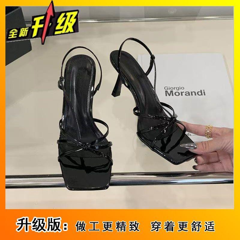 Internet Celebrity Temperament Thin Belt Cross Heeled Sandals 2025 Fairy Style Summer French Celebrity Thin Heel Open-toe High Heels