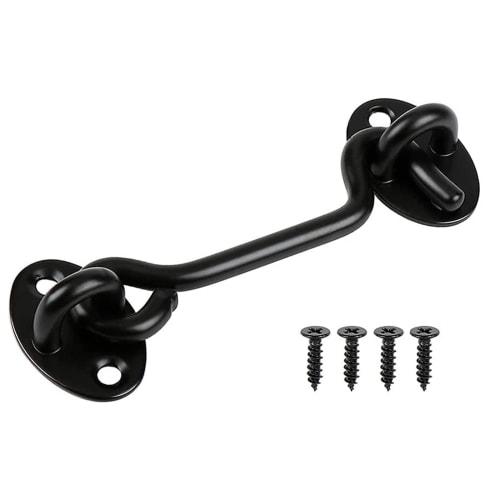 YFFSFDC Stainless Steel Gate Latch with 4 Screws, Door Lock, Sliding Hook Lock, for Windows, Sliding Doors, Furniture, and More, Black