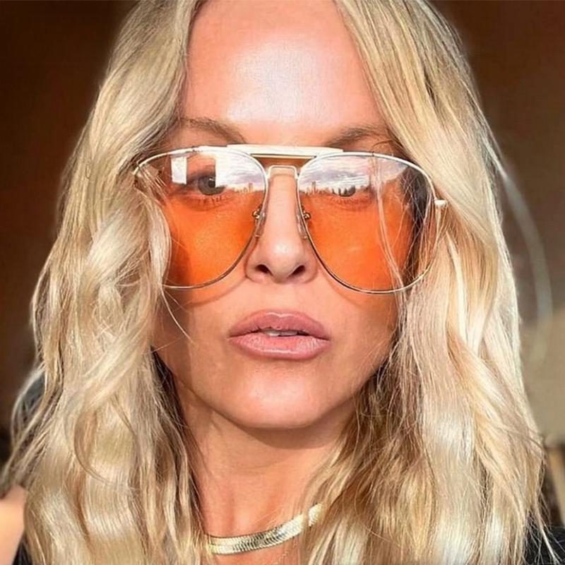 Большие металлические солнцезащитные очки в стиле ретро, женские персиково-красные солнцезащитные очки-пилоты, трендовые дизайнерские очки UV400, новинка 2023 года