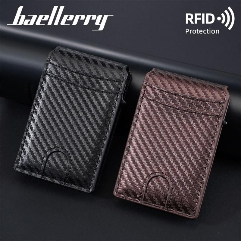 Baellerry Держатель для карт с текстурой из углеродного волокна, защита от RFID-кражи, кошельки из искусственной кожи, кошельки, винтажный дизайн, держатели для удостоверений личности, кредитных карт