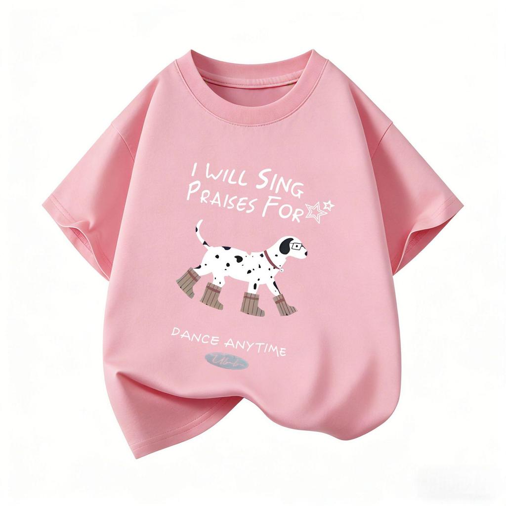 Korean Style Dachshund Cartoon Print Kids' Cotton T-Shirt - Cute & Casual Short Sleeve