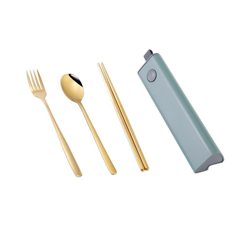 Ложка из нержавеющей стали 304, вилка, палочки для еды, набор столовых приборов, портативный набор посуды, посуда для обеда с коробкой, дорожные кухонные аксессуары