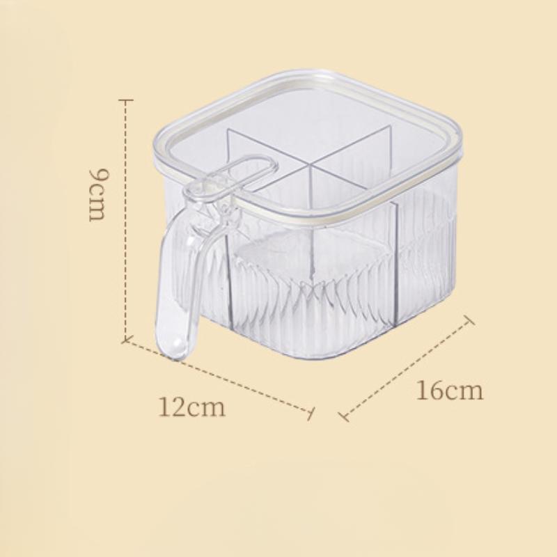 Тип кухонного пресса Коробка для специй Герметичная влагонепроницаемая с ложкой для добавления соли Глутамат натрия Приправы Коробка для специй Четыре отделения Банка для приправ