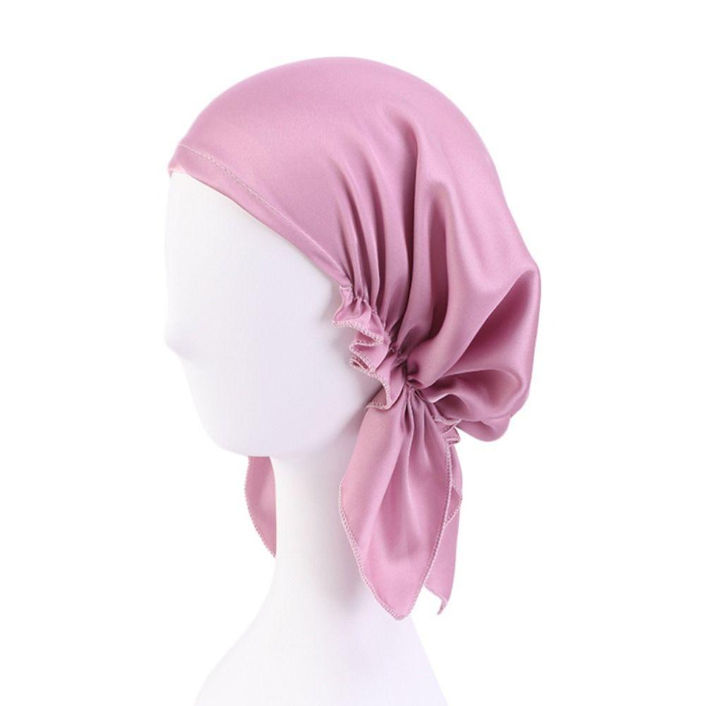 Women Bowknot Sleep Hat Breathable Silk Chemo Caps New Satin Night Cap