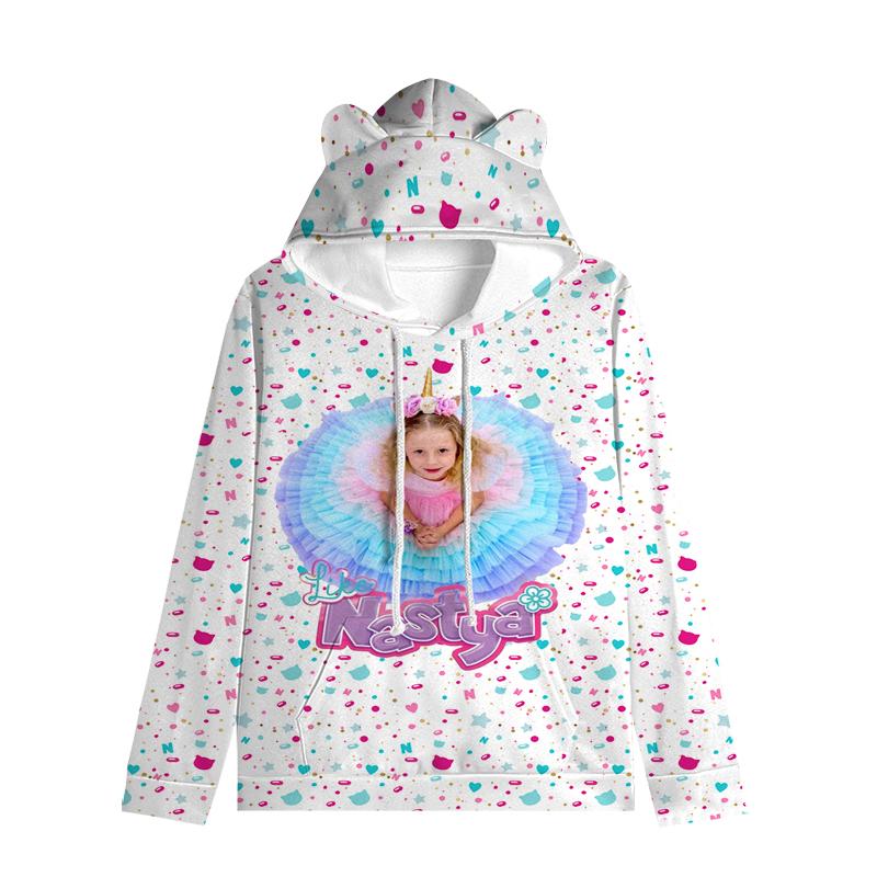 Толстовка с капюшоном для детей Like Nastya с кошачьими ушками, регулируемые ушки, милый мультяшный дизайн, мягкий зимний теплый пуловер для мальчиков и девочек