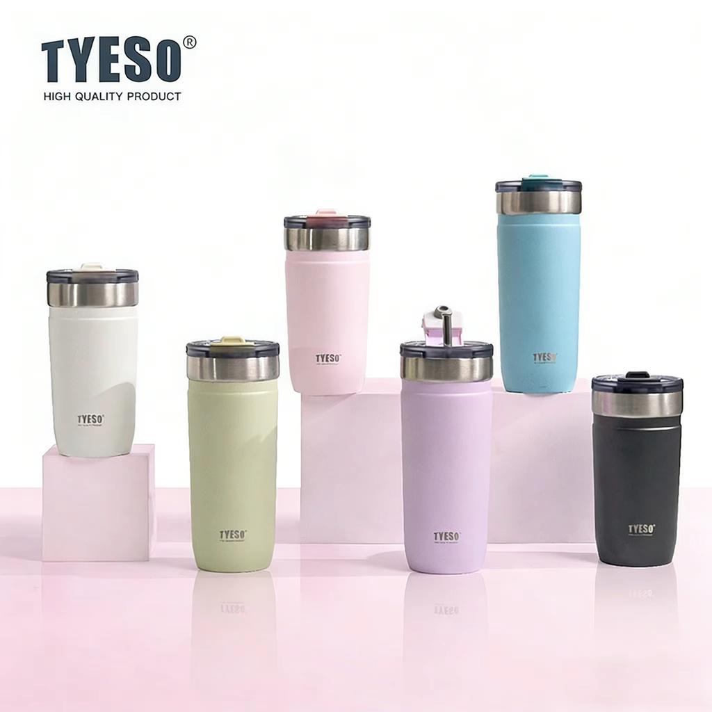 Tyeso 550ML 304 Stainless Steel Insulated Mug Matte Minimalist Tumbler with Straw Leakproof Coffee Cup for Ice Drink Hot Beverage Vacuum