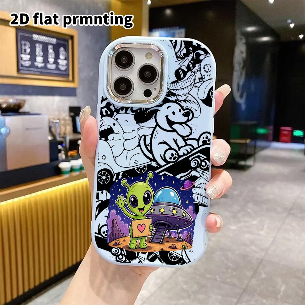 Phone case: 2D flat design, suitable for iPhone 18 17 16 15 14 13 Pro protective case, cute alien, perfect Christmas and Halloween holiday gift
