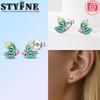 925 Silver Plants and Insects Drops Earrings Little Green Leaves and Fireflies Earrings Suitable for Women's Jewelry