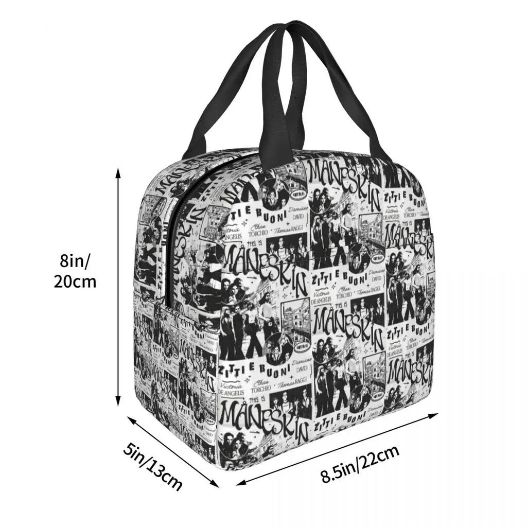 Insulated Lunch Bag Maneskin Band Rock Musical для Женщин Детей Термосумка для Ланча с Герметичными Контейнерами Сумка-тоут