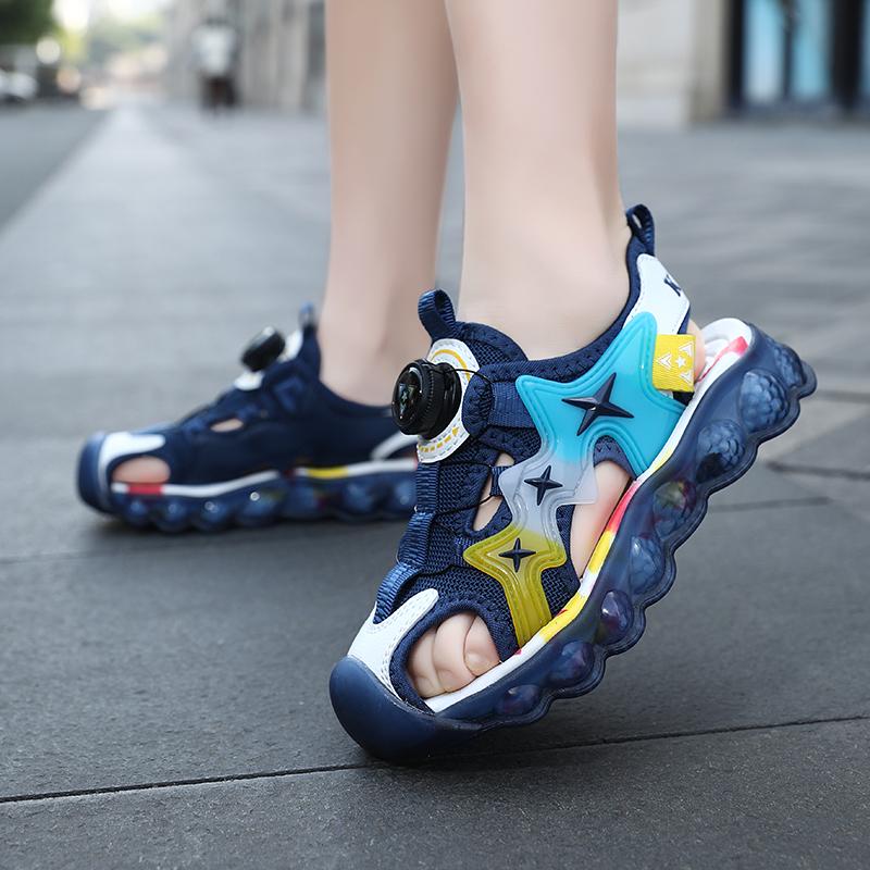 Летние детские сандалии с закрытым носком Rotary Button, пляжная обувь для девочек, спортивные пляжные сандалии