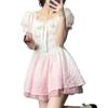 Mini Lolita Puff Maid [ALVEIN] Women's Dress, Dress, Ribbon, Ruffles, Princess, Sleeves, Gradient, Cosplay, (Pink, S)