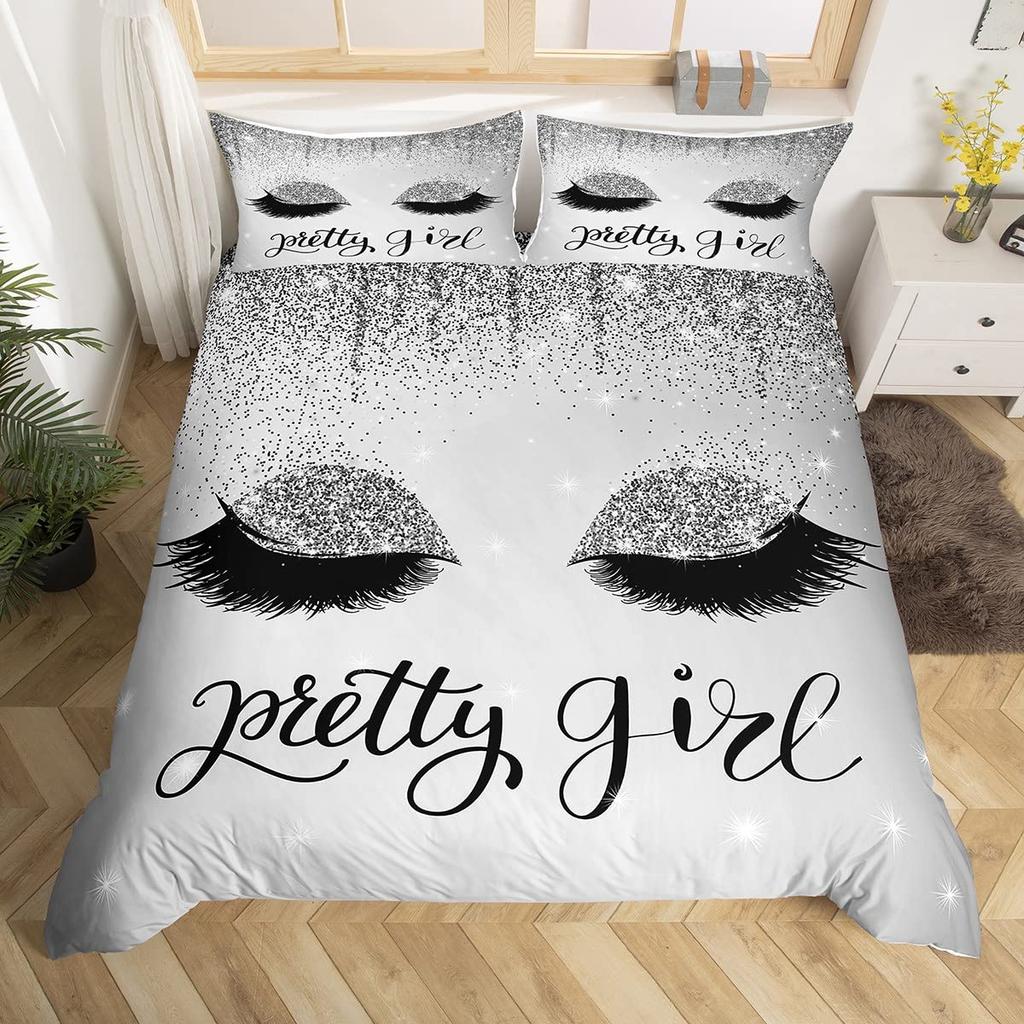Пододеяльник для девочек с короной, ресницами, размера твин, квин, великолепный, с блестками, бриллиантами, в принцессном стиле, постельный комплект, романтичный пододеяльник с бантом