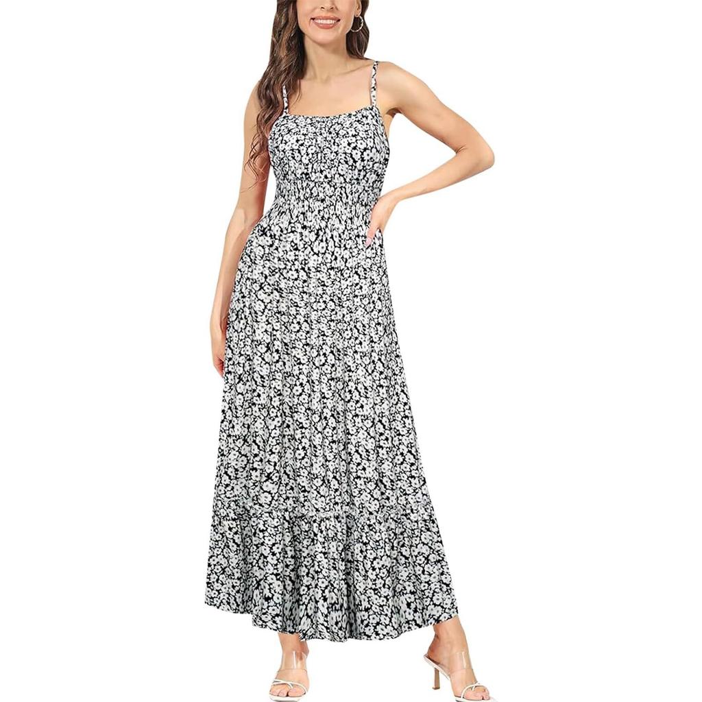 Женское летнее платье макси без рукавов с цветочным принтом на тонких бретельках, пляжное длинное платье в стиле бохо, пляжная одежда для отпуска