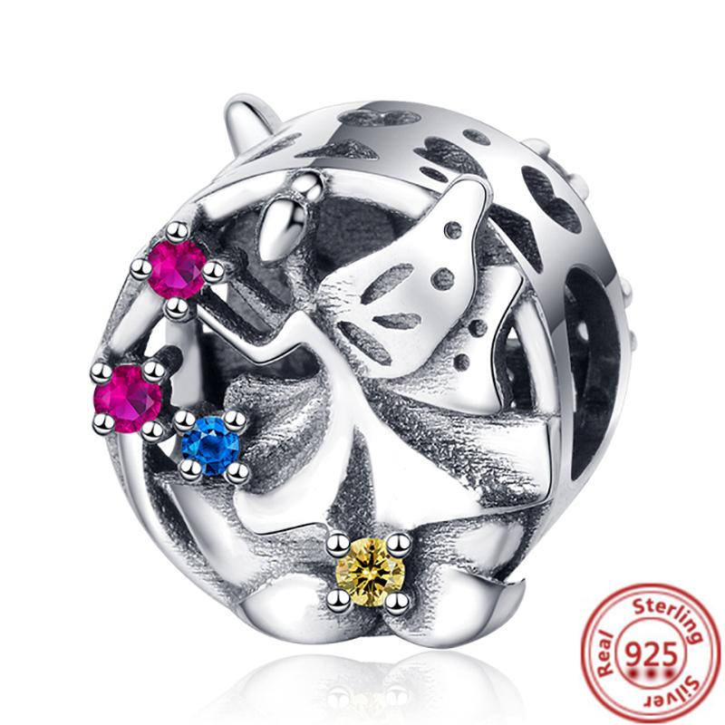 925 медь Милая серия животных Кошка Собака Слон Единорог Птица Подвеска Бусины удачи Подходят для оригинального браслета с шармами Pantaro DIY Циркон